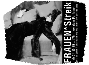 Flugblatt mit der Zeichnung einer Frau, die auf einem Sofa liegt.