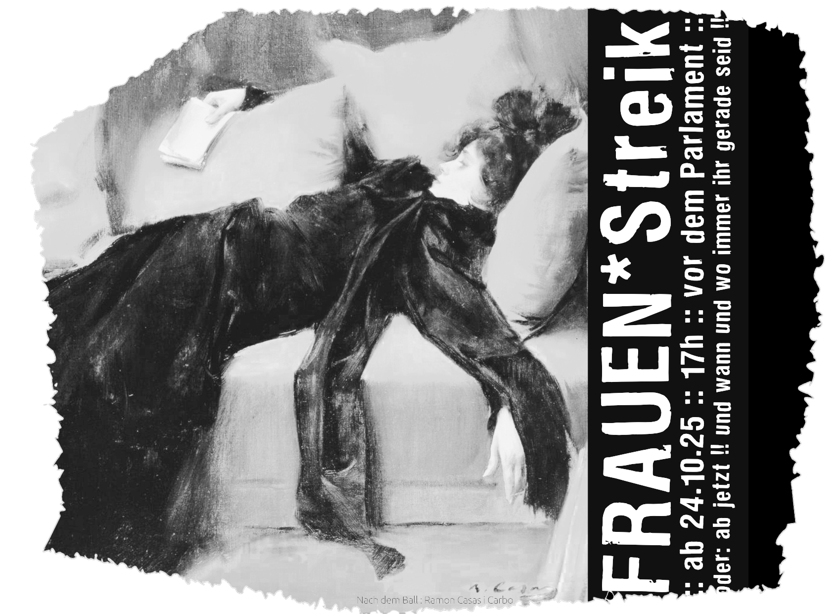 Flugblatt mit der Zeichnung einer Frau, die auf einem Sofa liegt.